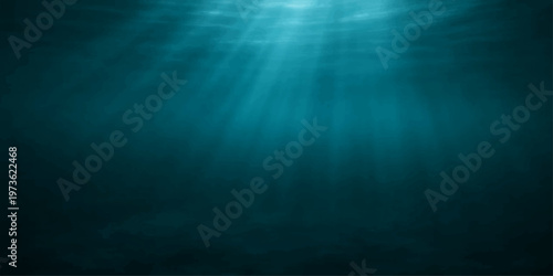 A deep blue underwater world background features a dark ocean texture with motion animation where sunlight beams and nature rays glow through the water design backdrop