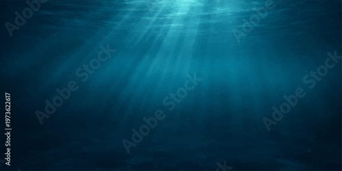 An abstract underwater ocean background featuring bright sunlight rays and deep blue motion waves in a seamless nature animation