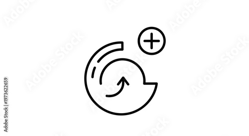Circular refresh icon with plus symbol, representing update, reload, or new addition concept
