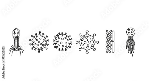 Diverse Microbe Icons: Viruses, Bacteriophages, DNA, and More