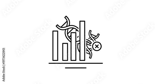 DNA Analysis and Data Chart Icon: Genetic Research, Scientific Data, and Research Failure Concept