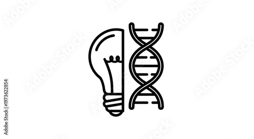 DNA helix and light bulb icon, symbolizing science, innovation, and genetic engineering