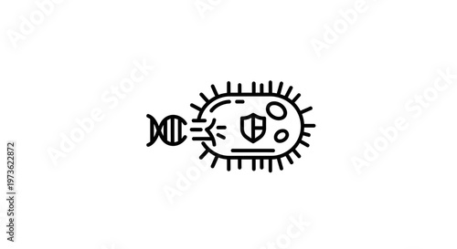 DNA helix attacking bacteria with shield inside, concept of antibiotic resistance