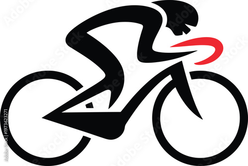Pro cycling athlete icon with red handlebar accent for speed race and triathlon branding illustration