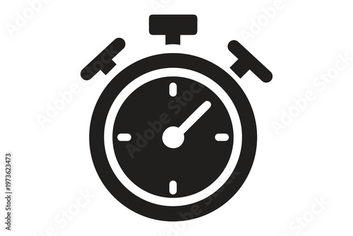 A black and white illustration of a stopwatch on a plain background