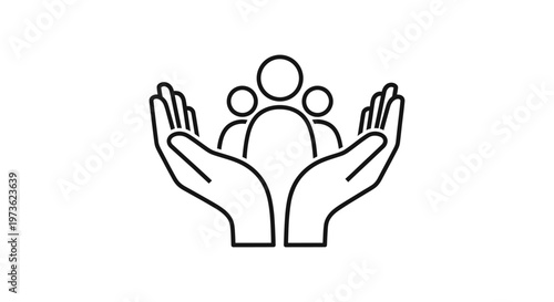 line icon of helping hands providing social care and community support for people protection representing human welfare concepts