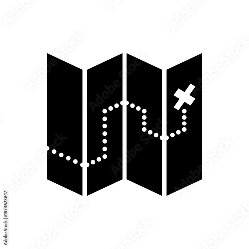 Folded Map with Dotted Path and Cross.