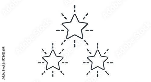 three interconnected stars forming a hierarchical network symbolizing quality achievement and strategic teamwork in a business concept.