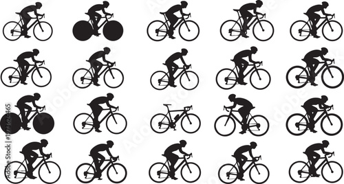 Cycling Silhouettes of Riders on Bicycles in Various Poses
