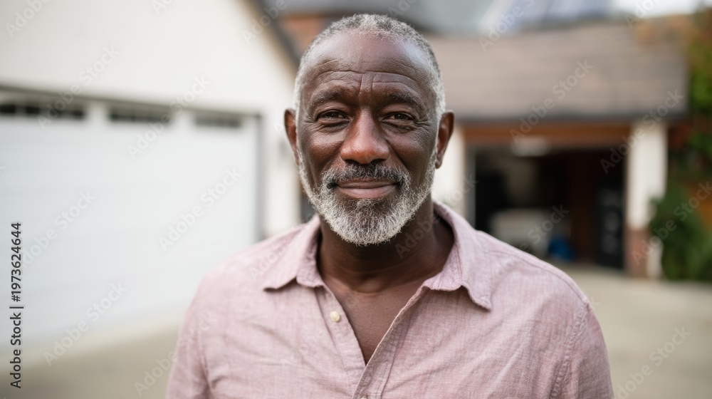 Fototapeta premium Older Man with White Beard Standing in Front of House.