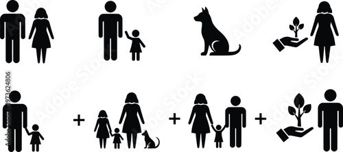 Family life cycle icons set pictograms representing relationships growth and stages of family development