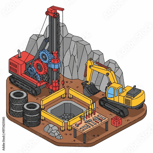 Heavy machinery at a construction site.