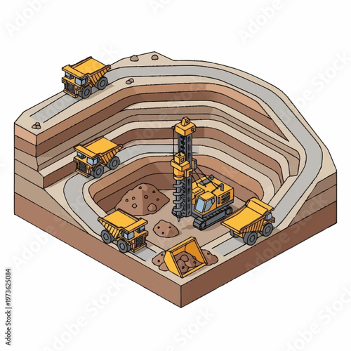 Isometric illustration of a mining operation.
