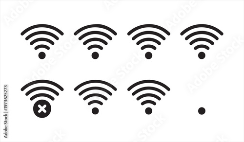 WiFi signal strength icons set with wireless network connection symbols