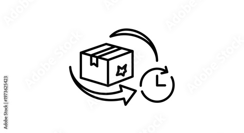Delivery Box with Arrows and Clock Icon, Logistics and Shipping Process Icon