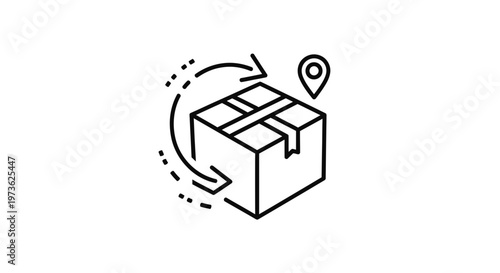 Delivery box with tracking icon and circular arrows indicating logistics and shipping