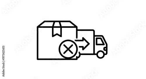 Delivery truck with a red cross symbol on a package, indicating a failed delivery or cancellation.