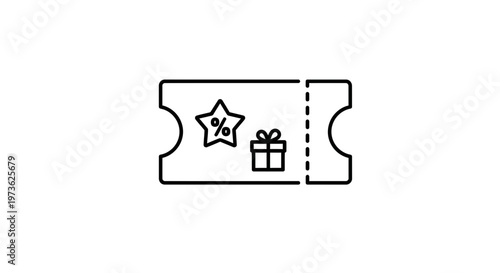 Discount coupon icon with star and gift box, percentage symbol, shopping concept