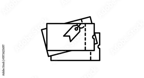 Discount Coupon or Ticket Icon with Tag, Vector Illustration