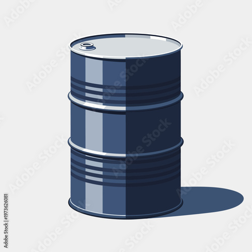 a blue oil barrel a sturdy steel drum with a secure bung standing isolated on a light background symbolizing global energy and the petroleum industry.