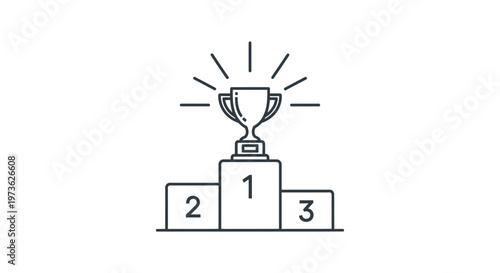 winners podium with a glowing trophy on first place symbolizing success and achievement in competition or business awards.