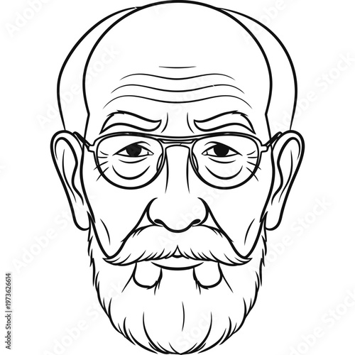 an old man a male senior depicted in a wise line art illustration with glasses mustache and beard representing age and wisdom.
