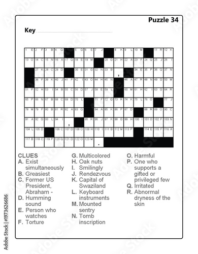 Coded Crossword Puzzle Worksheet - Acrostic Brain Teaser for Kids and Adults 34