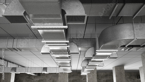 Fotografie Industrial HVAC ventilation system installed under ceiling