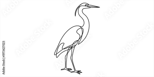 Minimalist continuous line drawing of a majestic heron standing gracefully in profile position Vector, illustration