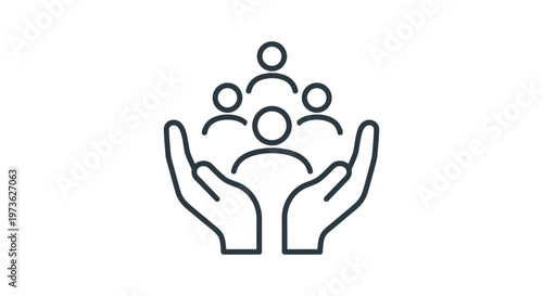 caring hands supporting a diverse group of people icons symbolizing community team unity social welfare and protective care.