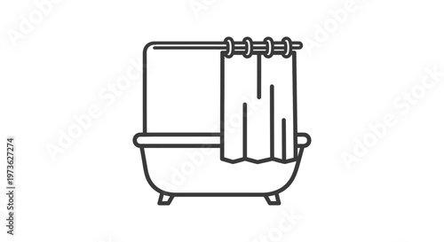 bathtub with shower curtain line art a modern bathroom icon design representing hygiene and cleanliness for home decor.