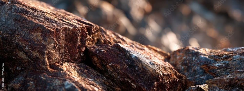 Fototapeta premium Close-up macro shot of weathered, textured wood grain with natural light highlighting intricate details.