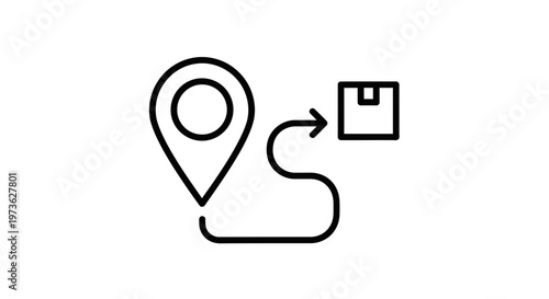 Delivery route icon with map pin and package, logistics and shipping concept