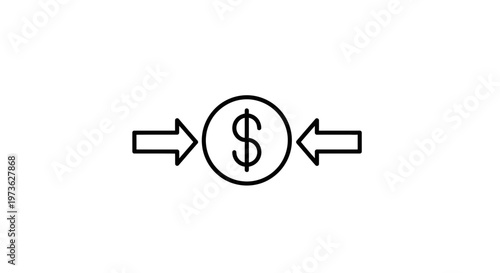 Dollar Coin With Arrows Pointing Inward, Financial Pressure Concept