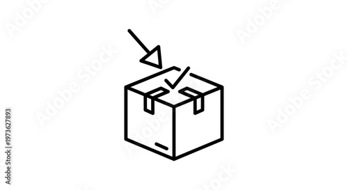 Delivery box with arrow and checkmark icon, logistics and shipping concept