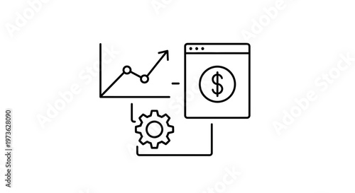 Financial Growth Strategy: Chart, Gear, and Dollar Sign Icon on White Background