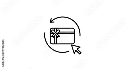 Gift Card Icon with Cursor and Refresh Arrows - Online Shopping and Rewards Concept