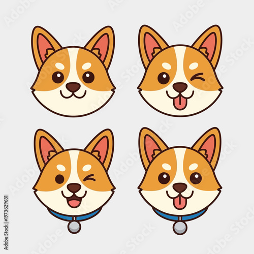 Cute Corgi dog faces with various expressions.