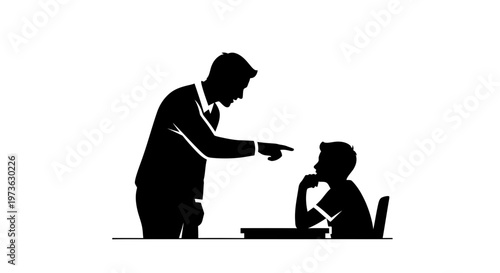 Father scolding son for bad behavior silhouette illustration.