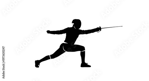 Fencer in dynamic fighting stance position.