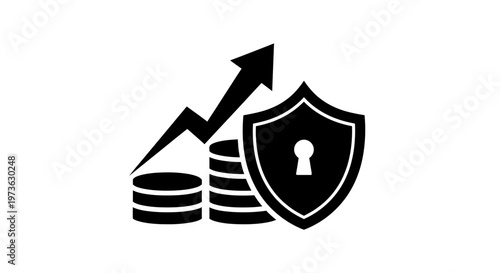 Financial growth and security icon with coins and shield.