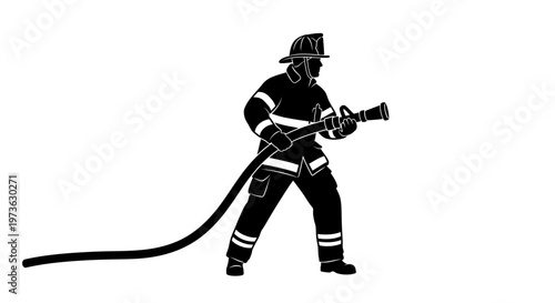 Firefighter in action with hose nozzle.