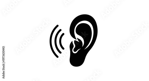 Human Ear Icon with Sound Waves Representing Hearing.