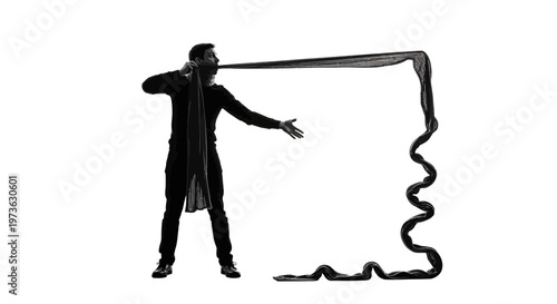 Magician performing silk scarf trick with dramatic flair.