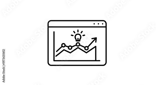 Business growth chart with lightbulb idea icon on computer screen, concept of innovation and strategy