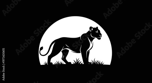 Majestic Black Panther Silhouette Standing Proudly in Moonlight.