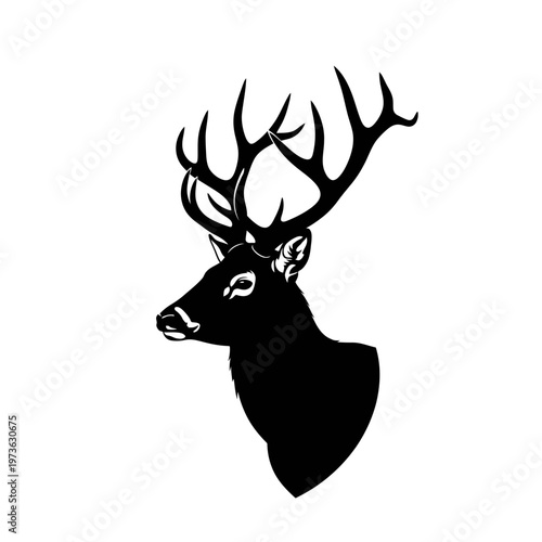 Majestic deer head silhouette with impressive antlers.