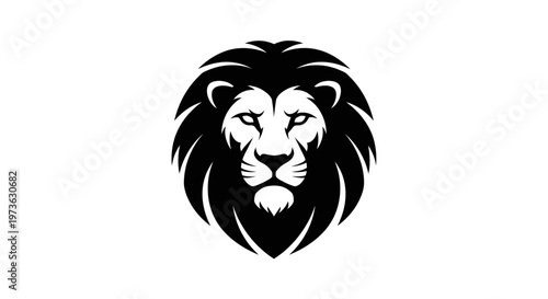 Majestic Lion Head Vector Illustration with Bold Black and White Contrast.