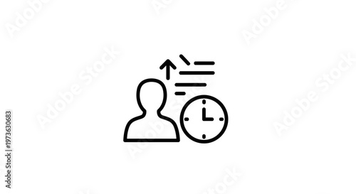 Business Growth Icon: Person, Clock, and Upward Trend Symbol