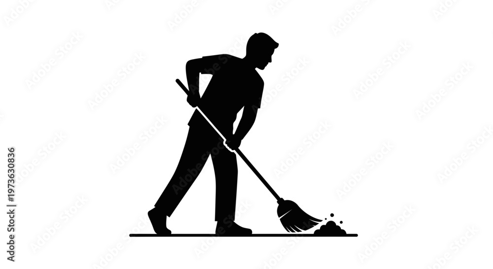 Fototapeta premium Man cleaning with a broom.